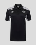 Womens 25/26 presentation poly polo in black with grey shoulder panels and club crest