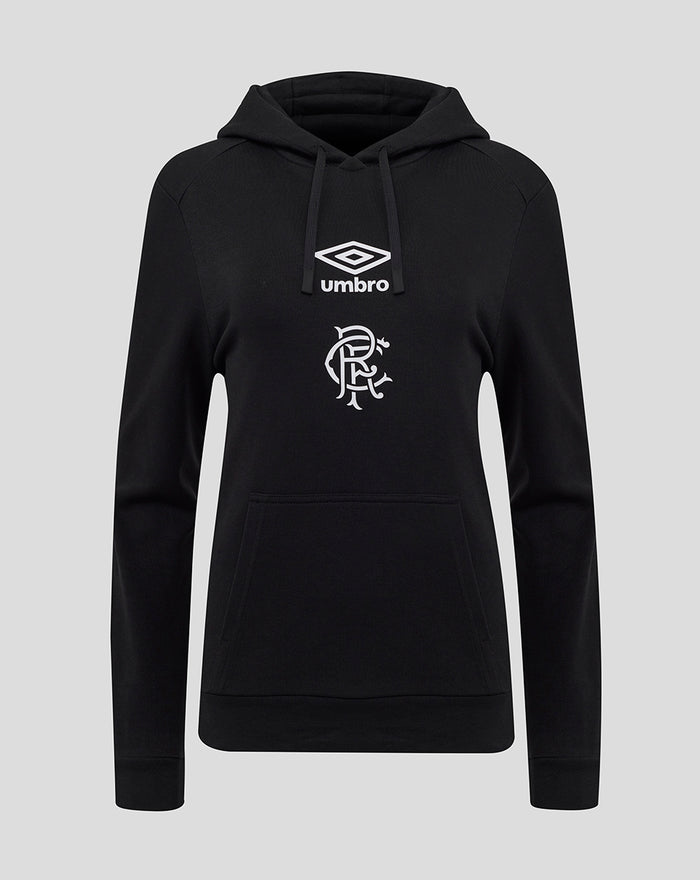 Black women's hoodie with white Umbro logo and club crest on the chest and front pocket.