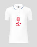 White Womens travel short sleeve polo with club crest and Umbro logo on the chest