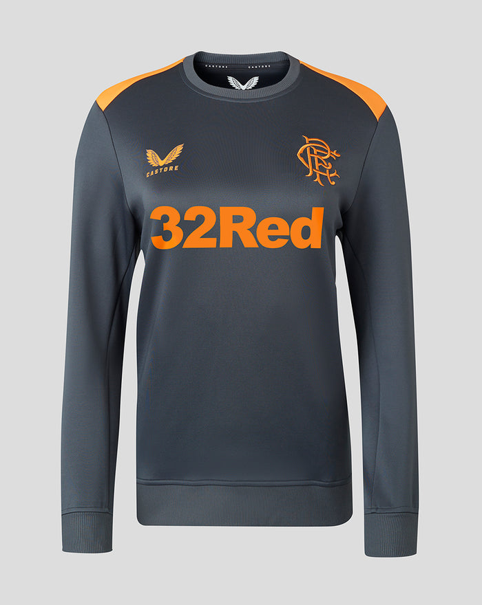 Womens 23/24 training sweatshirt grey with orange shoulder panels, club crest on left chest and bold orange 32Red logo across front