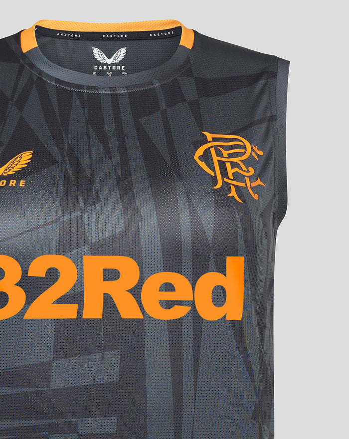 Grey and black geometric training vest with bright orange 32Red text across the front and a club crest on the chest