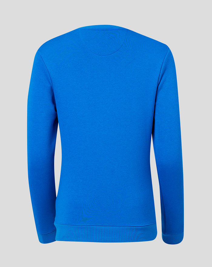 Back view of blue Rangers sweatshirt with plain fabric and ribbed hem and cuffs