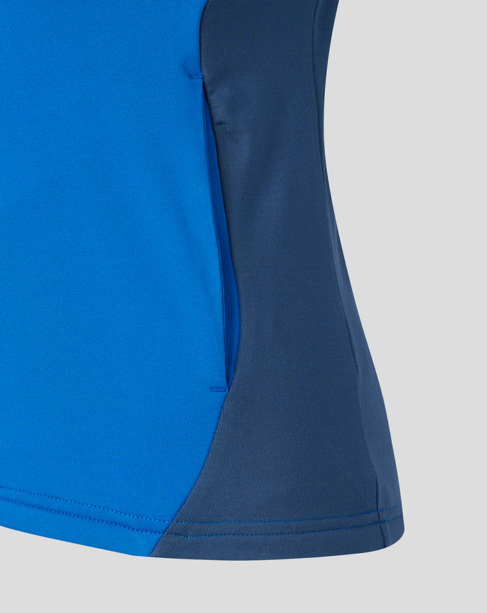 Side detail of Women's 23/24 Tech Fleece Hoody with blue and navy color-block panels