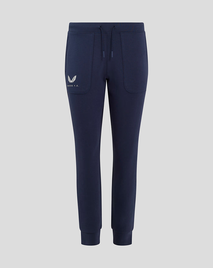 Navy Women's Rangers FC Travel Pants with drawstring waist and white crest on left thigh