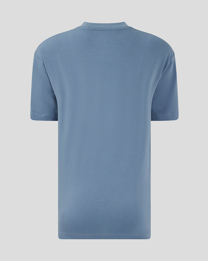 Back view of blue women's Rangers FC travel short sleeve T shirt.