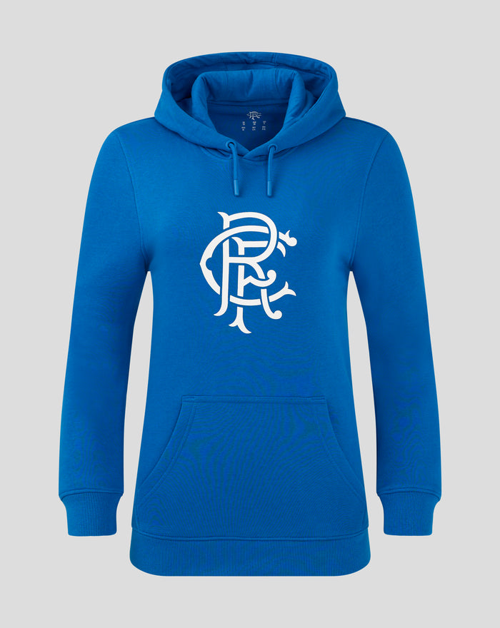 Blue Rangers FC core hoodie with hood and front chest crest plus kangaroo pocket