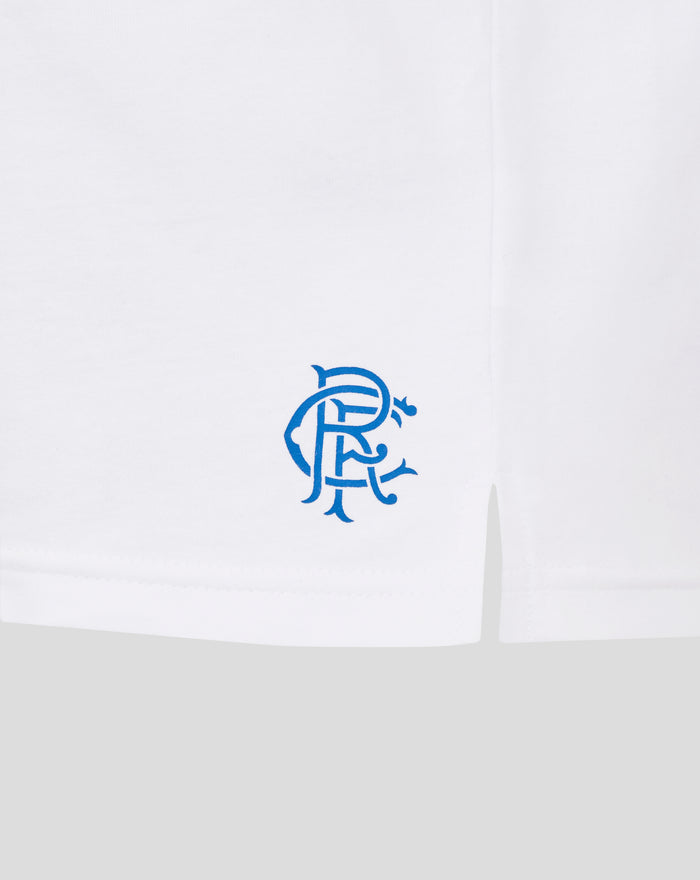 White fabric with a blue Rangers crest logo near the bottom edge
