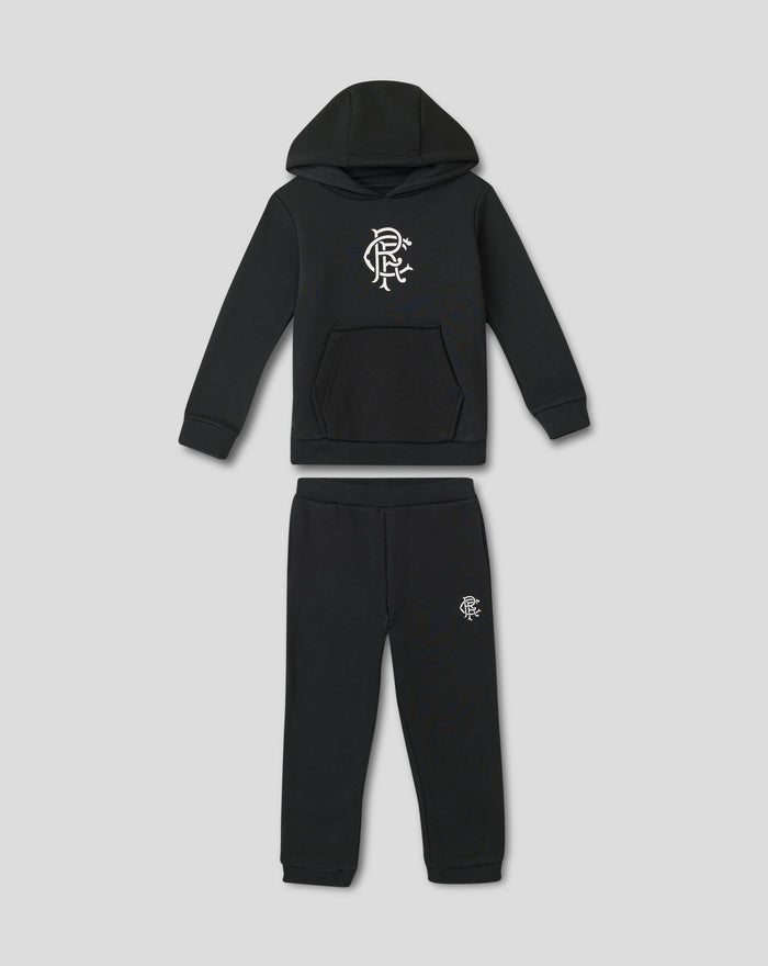 Black infant hoodie with white Rangers crest on chest and front pocket