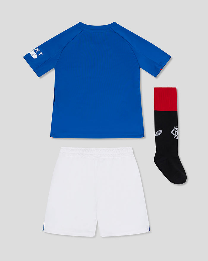 Back view close up of blue Rangers infant kit shorts with elastic waistband