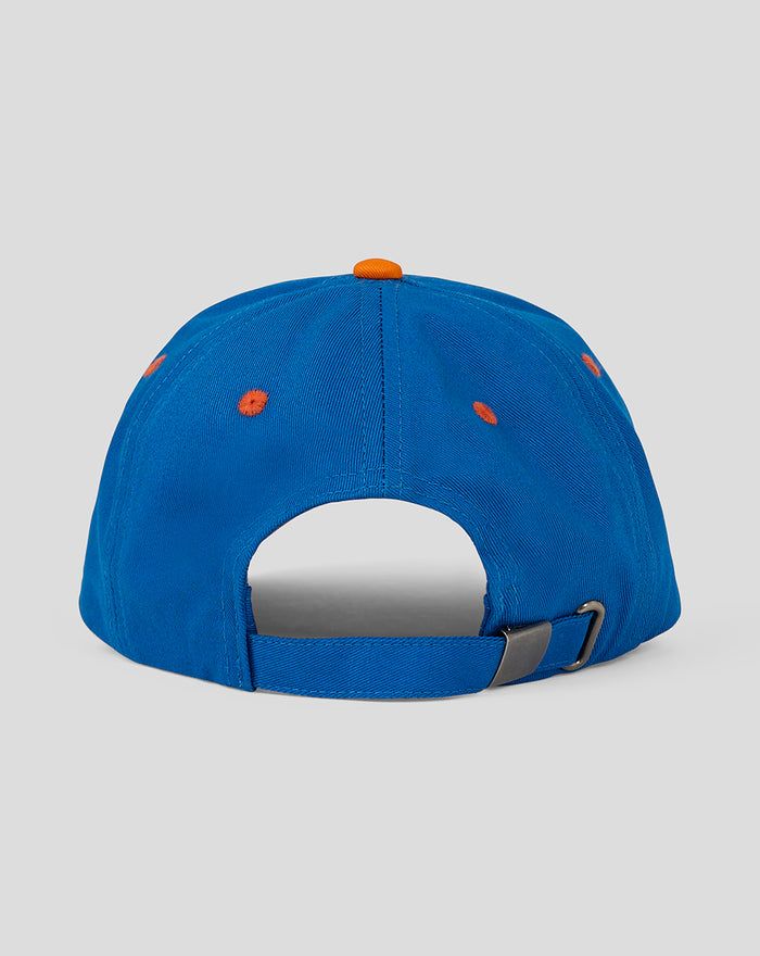 Rear view of blue CLUB MATCHDAY CAP 2ND JUNIORS showing adjustable strap and orange eyelets