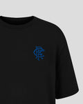 Black core crest T shirt with blue embroidered Rangers crest on chest