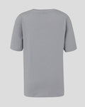 Back view of grey heather Rangers crest tee with curved hem