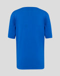 Back view of a blue junior core logo tee in lapis blue