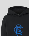 Close up of black Rangers hoodie hood and neckline, fabric texture visible