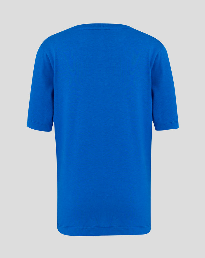 Back view of lapis blue Rangers Junior 25/26 Badge T shirt showing a plain back