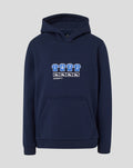 Front view of navy Rangers Junior hoodie with chest graphic of blue numbered jerseys and soccer boot icons
