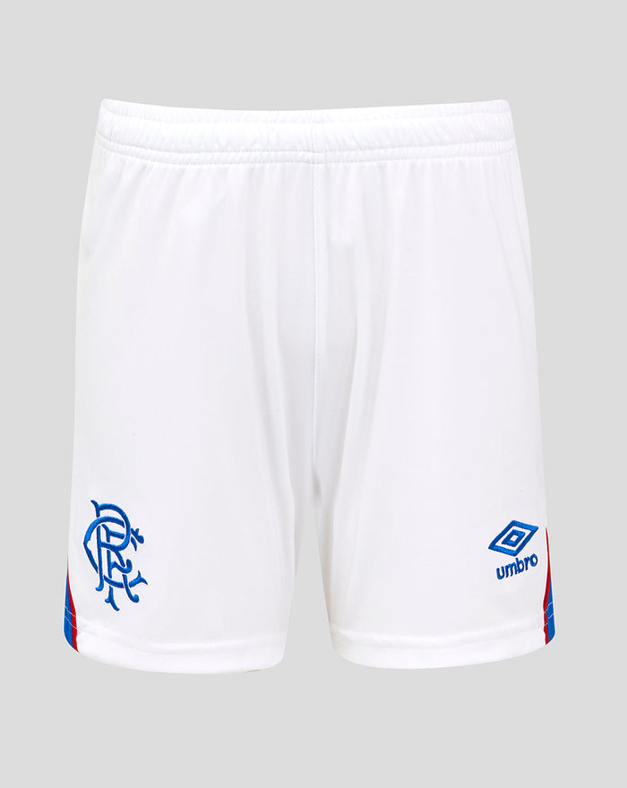 Back view of white Junior 25/26 Away Shorts showing crest on the left leg and Umbro logo on the right leg.