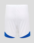 Rangers junior away shorts in white with blue curved hem.