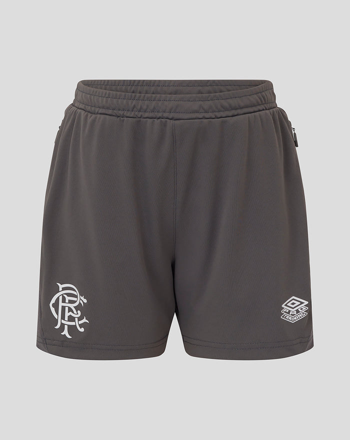 Front view of junior Thunderstorm training knit shorts with left leg crest and right Umbro training logo