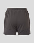 Back view of junior training knit shorts in thunderstorm gray with an elastic waistband.