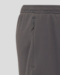 Close up of side zip pocket on junior training knit shorts in thunderstorm gray.