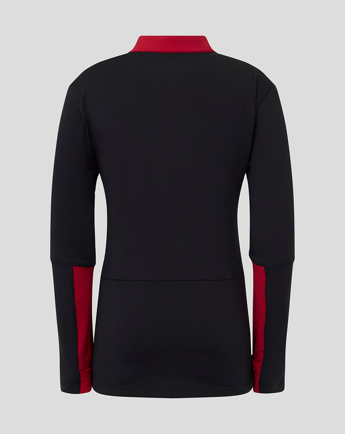 Back view of black junior training top with red collar and red sleeve inserts