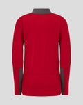 Back view of junior training quarter zip top in rhythmic red with gray collar trim
