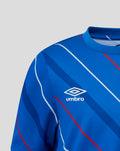Blue junior home matchday tee with diagonal stripes and the Umbro logo on the chest