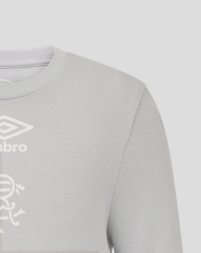 Light gray junior T shirt with white Umbro logo and club crest on the chest