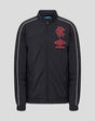 Front view of junior travel track jacket in navy with red Rangers and Umbro logos and white piping
