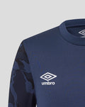 Close up of navy Junior 25/26 Third Matchday tee showing Umbro logo and club crest on the chest
