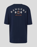 Back view of navy Rangers t shirt with large curved RANGERS text above the crest.