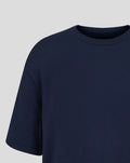 Back view of navy Rangers junior t shirt focusing on neck seam and shoulder.