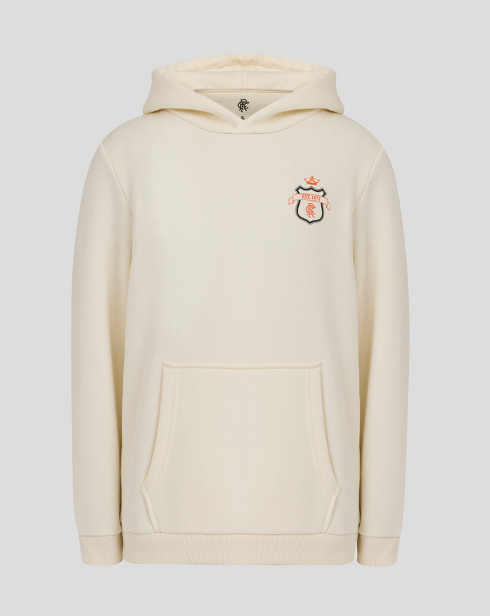 Cream Rangers hoodie with crest on the chest and a front pocket