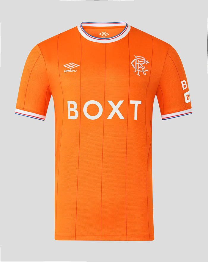Infant Rangers FC orange fourth shirt with Umbro logo, club crest and BOXT sponsor across front