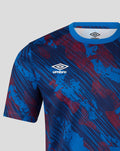 Rangers Armed Forces Day tee close-up with blue multi-terrain print and Umbro logo on the chest.