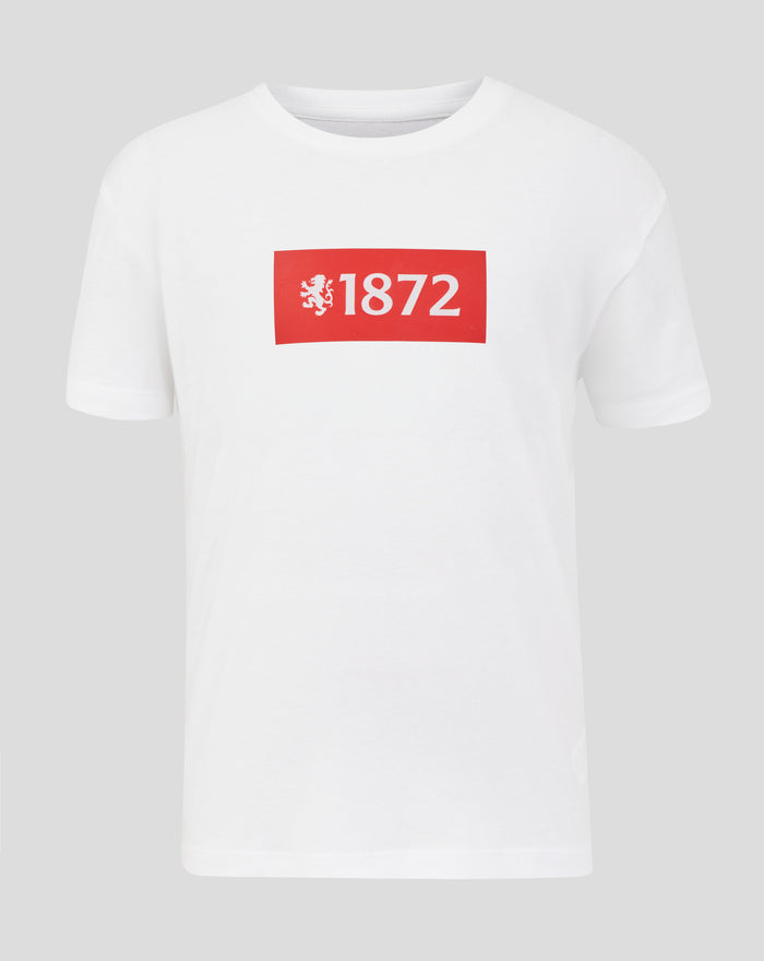 White junior varsity 1872 lion T-shirt with a red 1872 crest on the chest