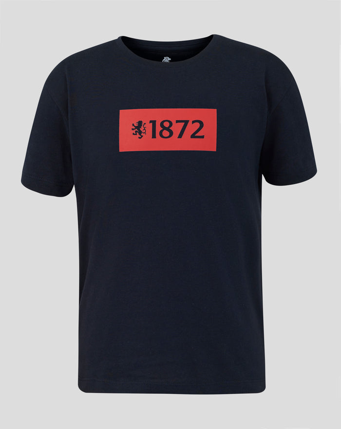 Navy junior 1872 Lion varsity T shirt with red 1872 rectangle graphic on the chest