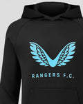 Black Rangers hoodie with light blue winged crest logo on the chest