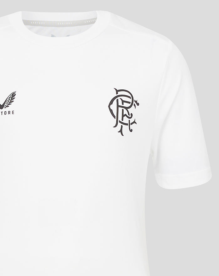 Front view of white Junior 23/24 Limited Edition Training T-Shirt with wing logo on the left chest and a crest on the right
