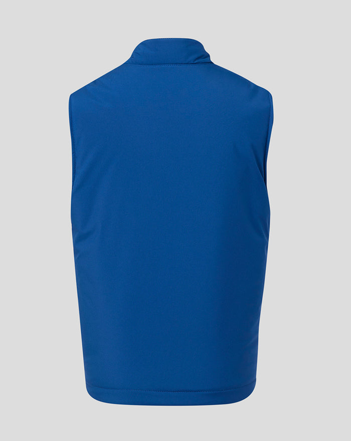Back view of navy Junior Rangers Gilet showing smooth fabric and funnel neckline