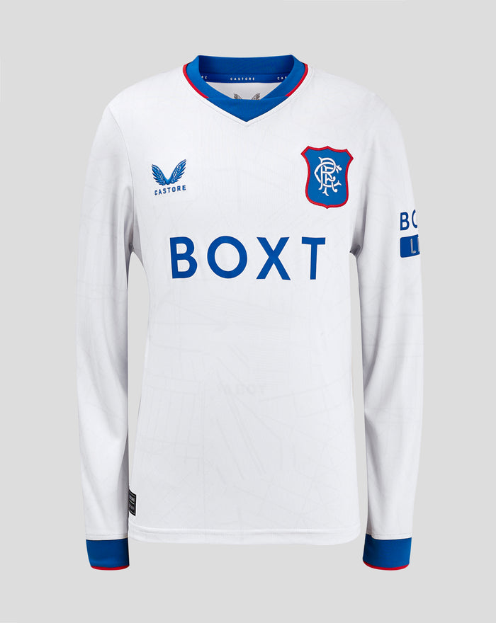 Junior Rangers away long sleeve shirt with left chest crest and BOXT across the front