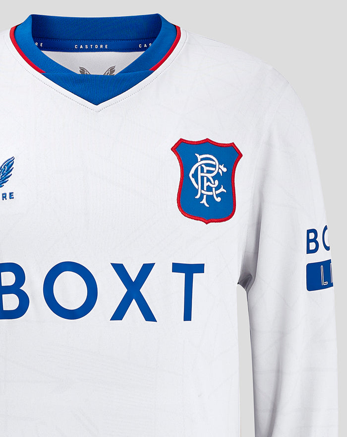 Front view of Junior Rangers away long sleeve shirt with crest on left chest and BOXT across the chest