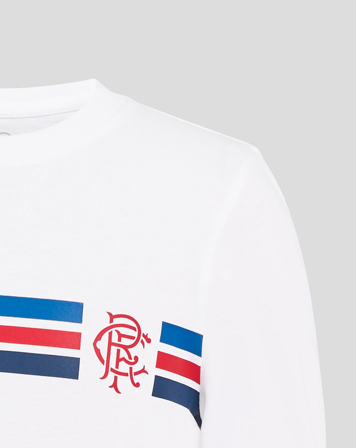 White Junior Classic Cotton Rangers T-shirt with red and blue graphic on the front