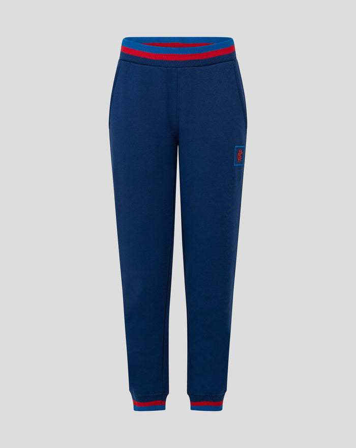 Navy Rangers joggers with red striped waistband and a small logo patch on the leg