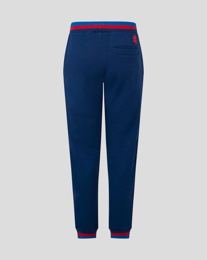 Full view of JUNIOR CLASSIC RANGERS JOGGERS in navy with red and blue striped cuffs and a crest patch on the leg
