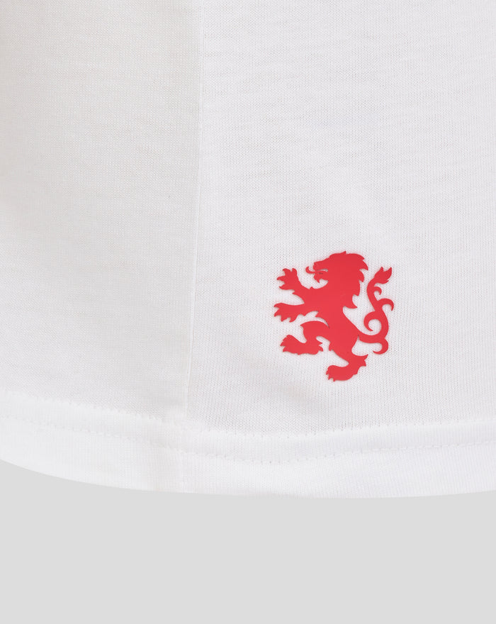 White Junior Classic Cotton Rangers T-Shirt featuring a red lion crest near the hem