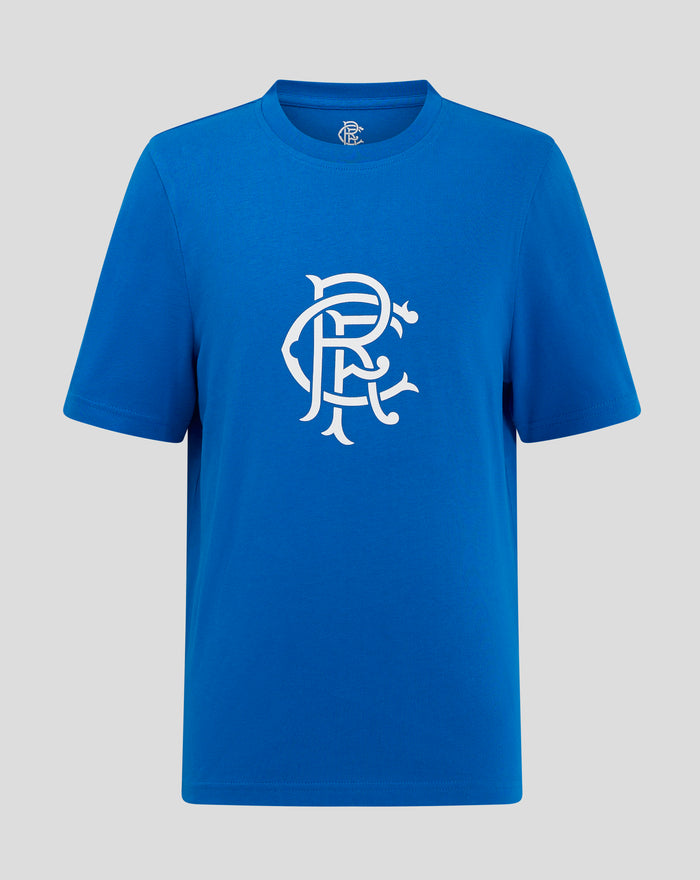Blue Junior Core Crest T Shirt with a large white crest graphic on the chest.
