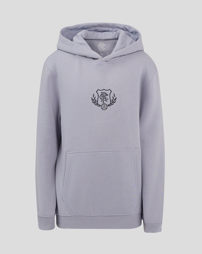 Lavender Junior Contemporary Hoodie with crest emblem on chest and front pocket