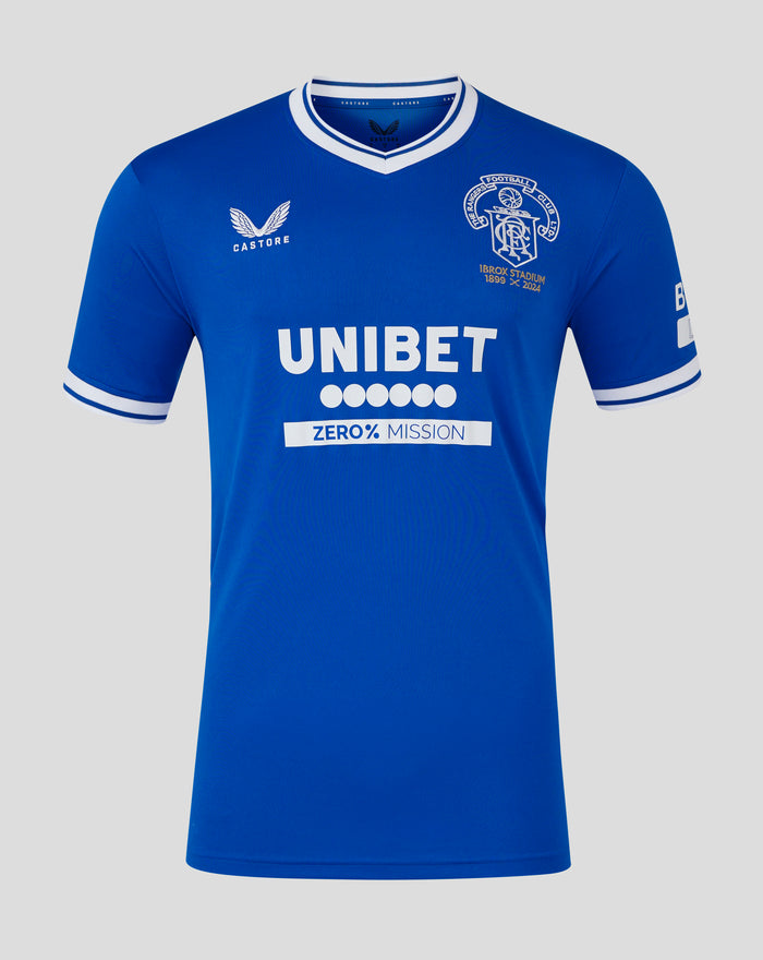 Blue Rangers football shirt with crest and 125 years emblem plus UNIBET sponsor across front.